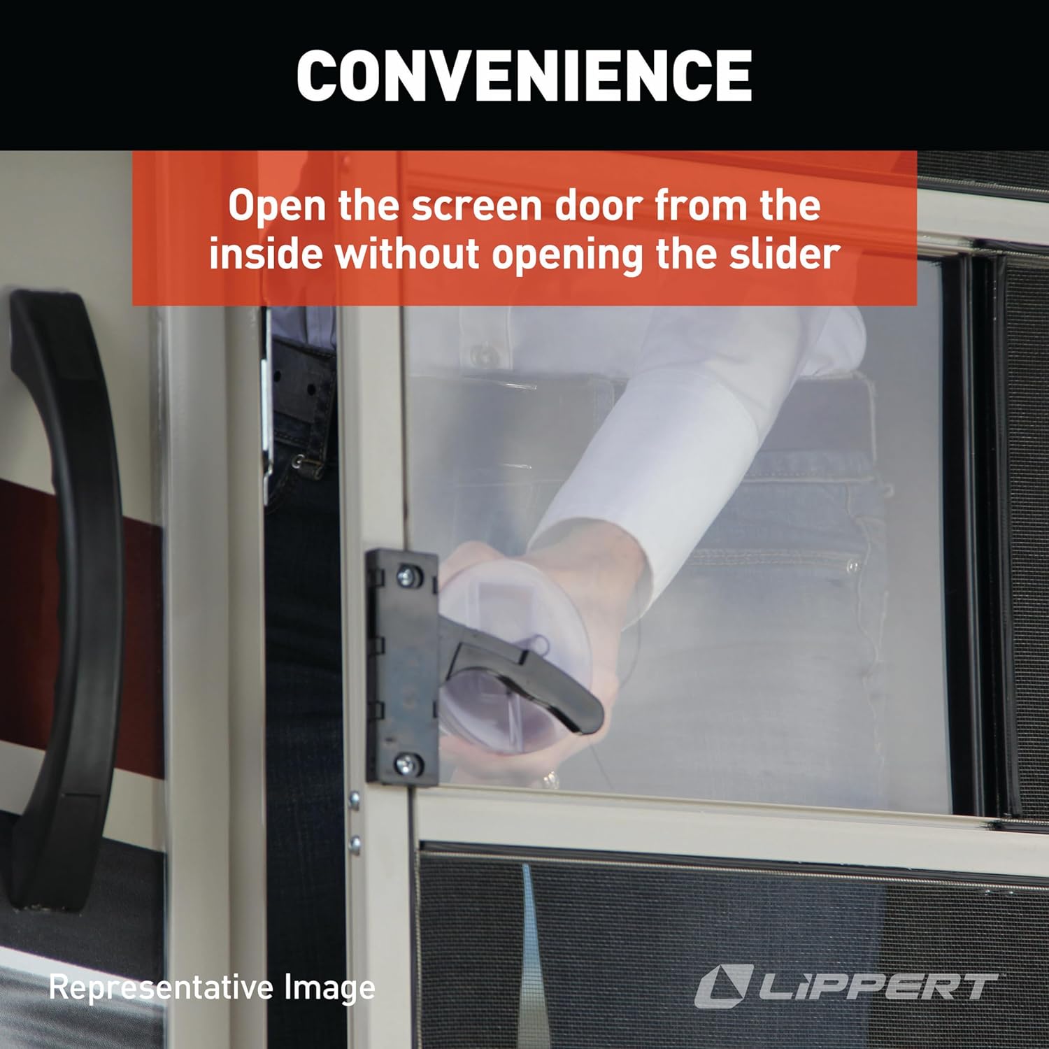 Lippert RV Screen Door Slider Panel with Push-Down Knob Opener #239061